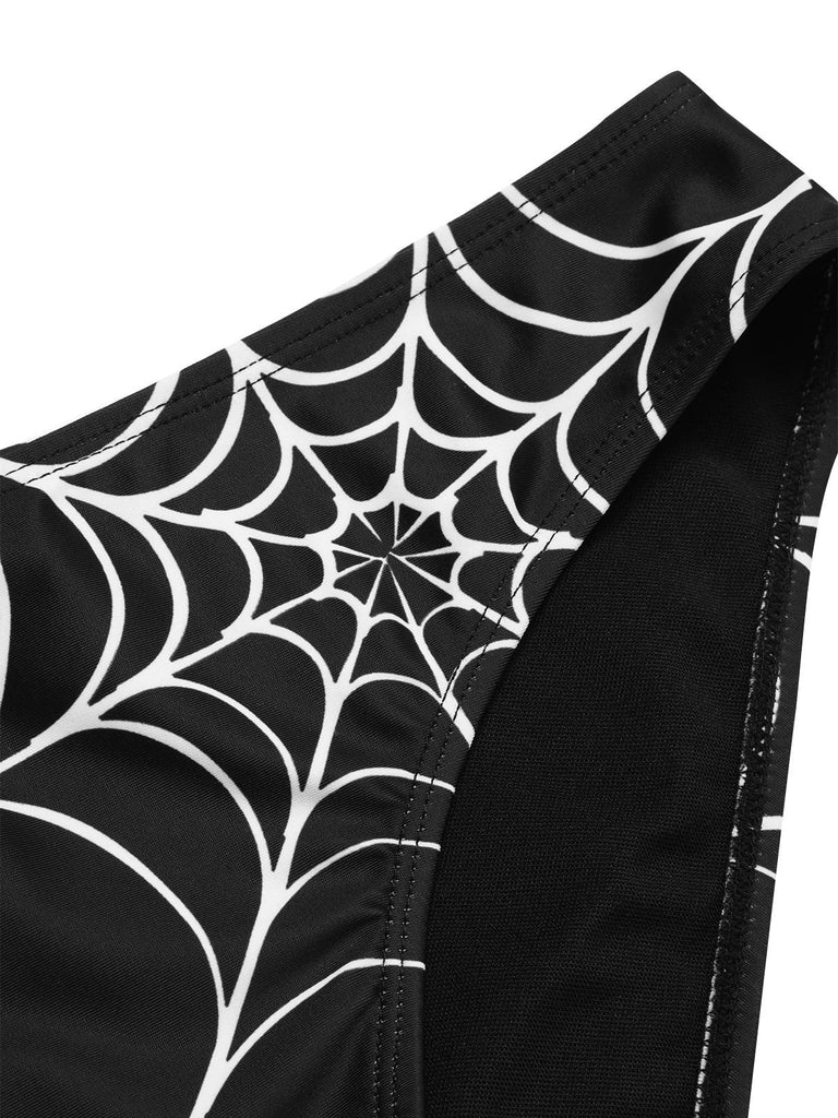 Schwarz 1980er Gothic Spinnennetz Nieten Bikini Set