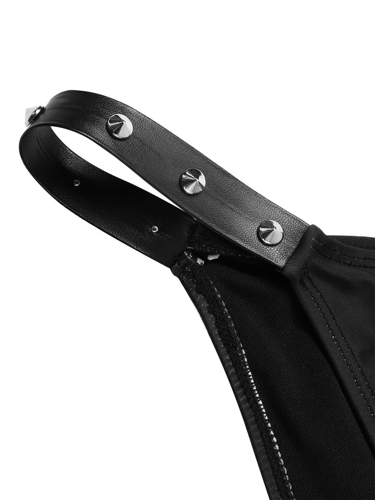 Schwarz 1980er Gothic Spinnennetz Nieten Bikini Set