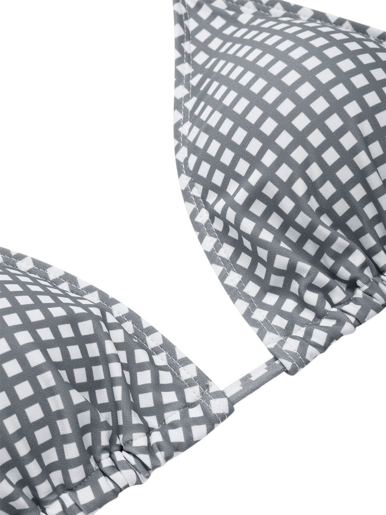 Grau & Weiß 1940er Gingham Plaid Bogen Halfter Bademode