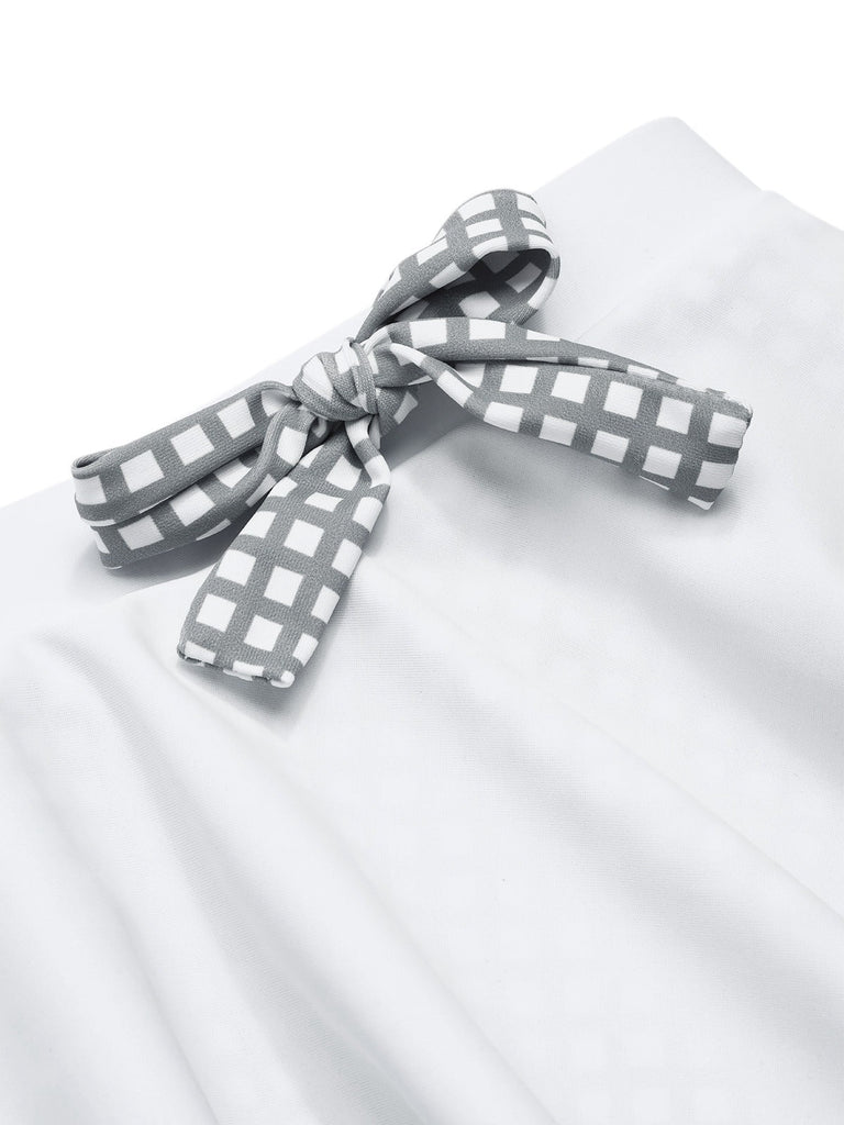 Grau & Weiß 1940er Gingham Plaid Bogen Halfter Bademode