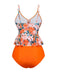 Orange 1970er Blumen Kordelzug Spaghetti Träger Tankini Set