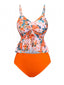 Orange 1970er Blumen Kordelzug Spaghetti Träger Tankini Set
