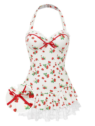 1950er Halter Erdbeere Spitze Bogen Badekleid