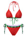Rot 1960er Wassermelone Bogen Tie Bikini Set