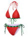 Rot 1960er Wassermelone Bogen Tie Bikini Set