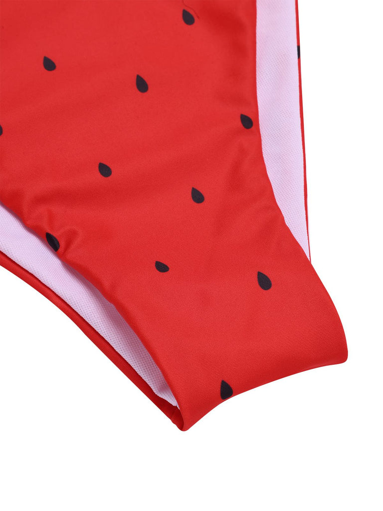 Rot 1960er Wassermelone Bogen Tie Bikini Set