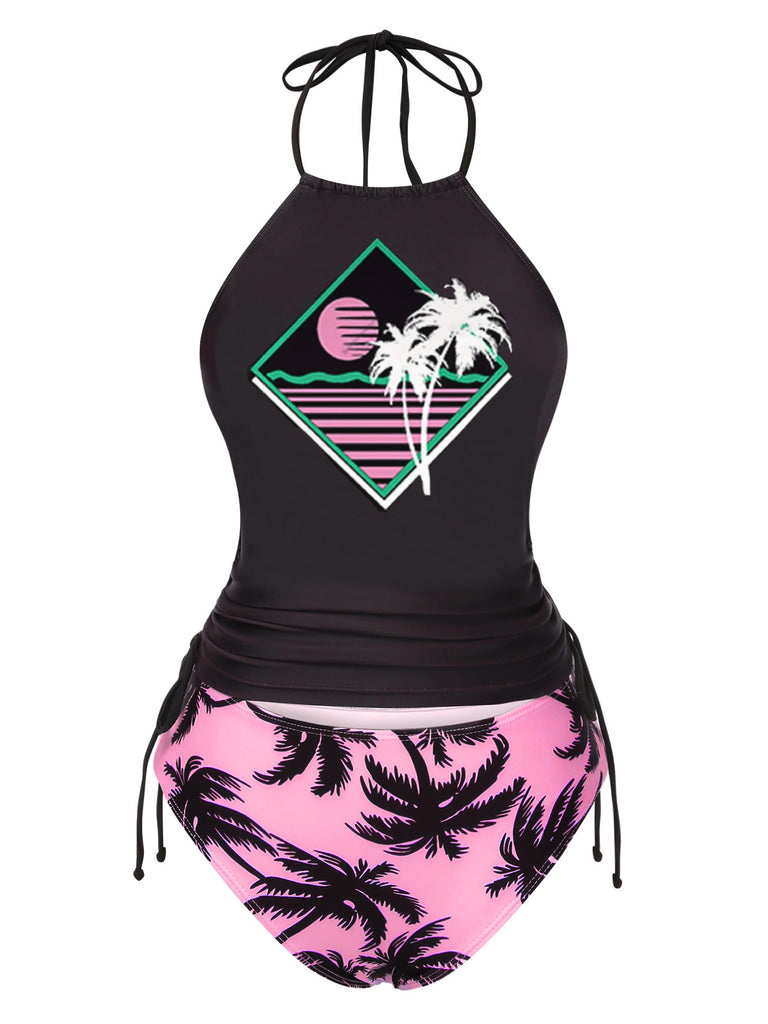 Schwarz 1980er Punk Halter Skeleton Strand Bikini Set