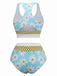 Blau 1960er Gänseblümchen Check Tankini Set