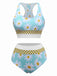 Blau 1960er Gänseblümchen Check Tankini Set