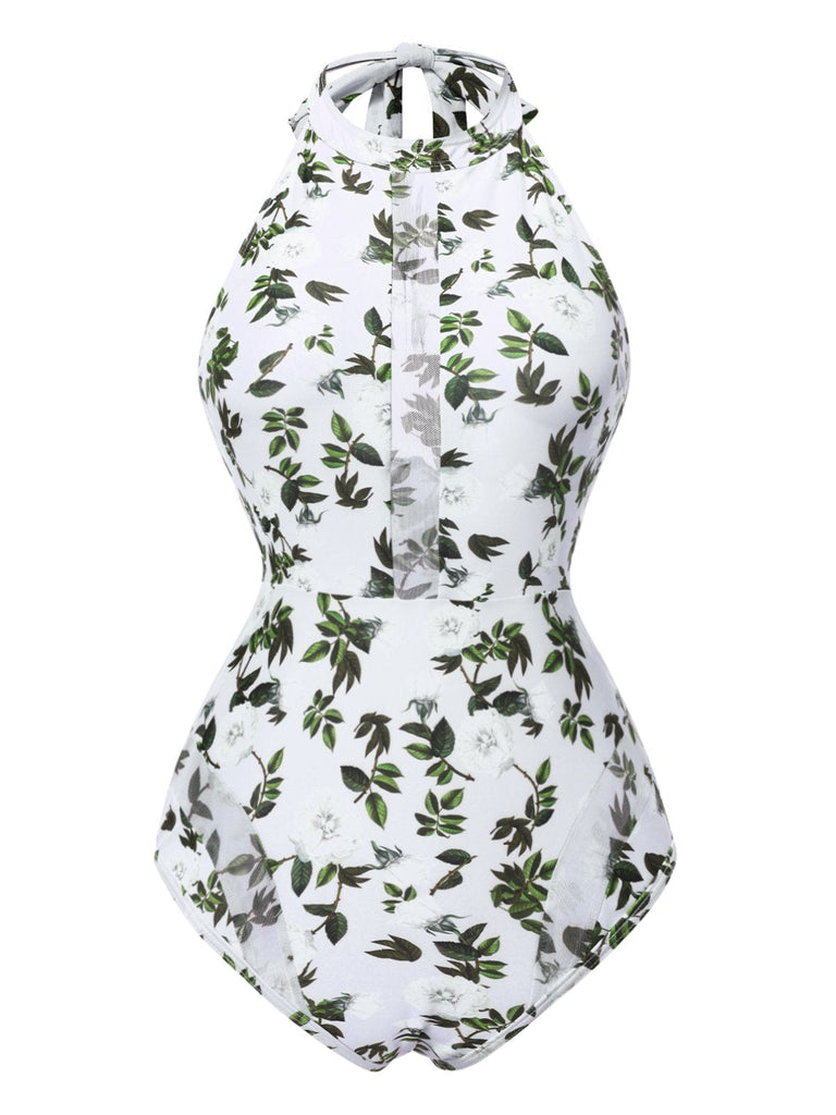 2PCS Grün 1930er Blatt Halter Badeanzug & Cover Up