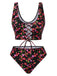 Schwarz 1940er Kleine Blumen Schnürung Tankini Set