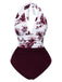 Weinrot 1940er Leaf Drucken Halfter Patchwork Badeanzug