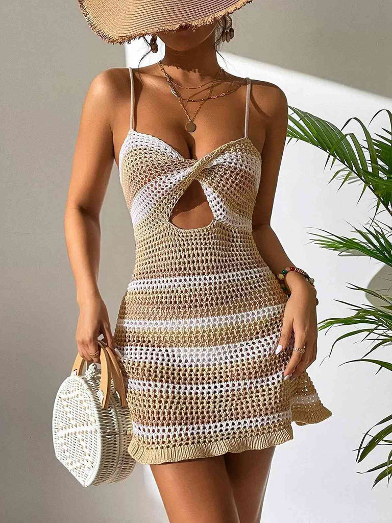 1960er Farbblock Ausgeschnitten Zurückbinden Cover-Up Kleid