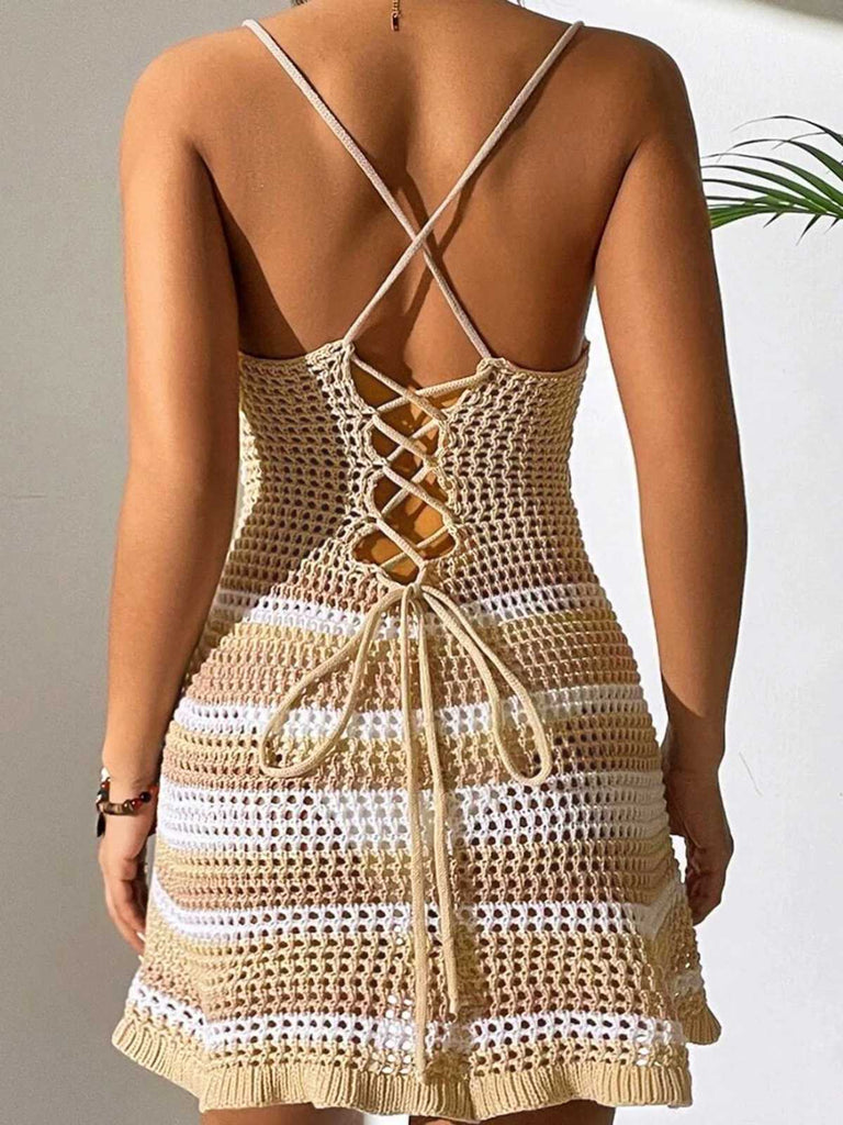 1960er Farbblock Ausgeschnitten Zurückbinden Cover-Up Kleid