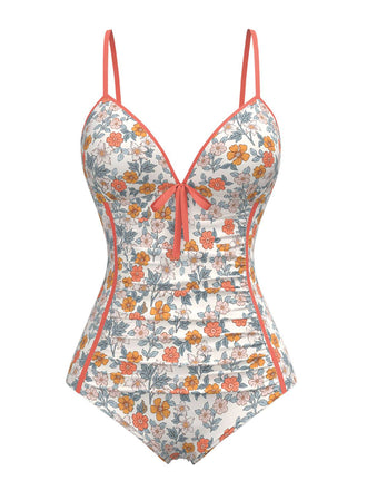 Orange 1960er Gänseblümchen Gerüschtes Badeanzug
