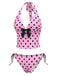 Rosa 1970er Halter Polka Dots Bogen Bikini Set