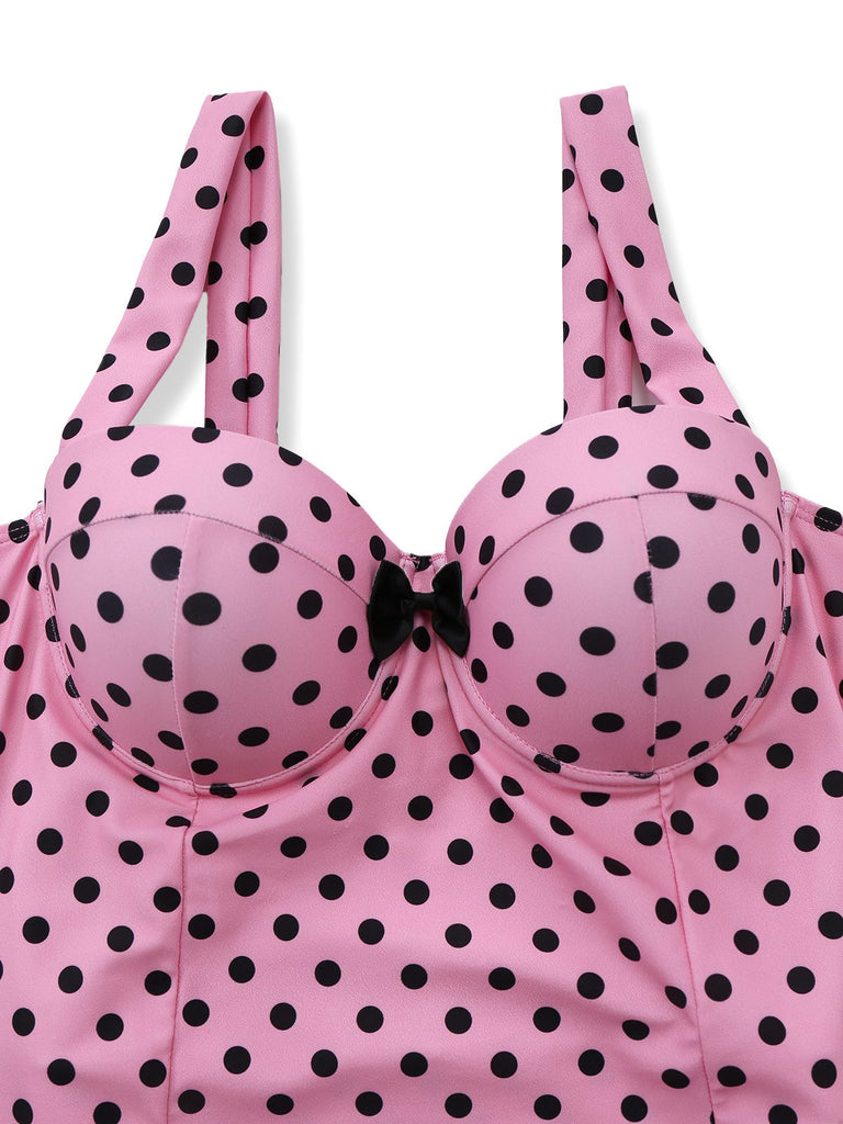 [Vorverkauf] Rosa 1960er Polka Punkt Spitze Einteiliger Badeanzug