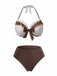 Braun 1970er Polka Punkte Rüschen Halter Rock Bademode