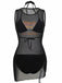3PCS Schwarz 1960er Urlaubs Print Netz Halter Bikini Set & Cover-Up