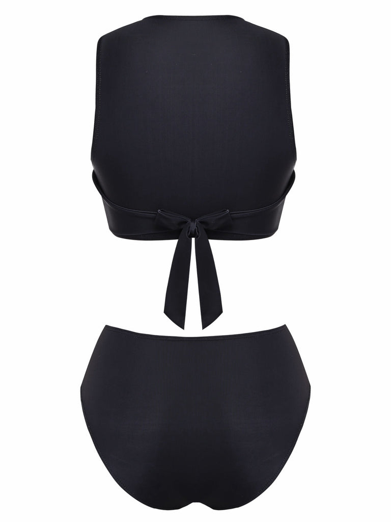 Schwarz 1950er Erkunde Den Strand Tankini Set