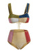 Mehrfarbiges Patchwork-Bikini-Set im Metallic-Stil der 1940er Jahre