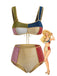 Mehrfarbiges Patchwork-Bikini-Set im Metallic-Stil der 1940er Jahre