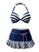 [Vorverkauf] Marineblau 1940er Streifen Bikini Set