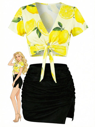 [Vorverkauf] Gelb 1950er Zitrone Gedreht Tankini Set