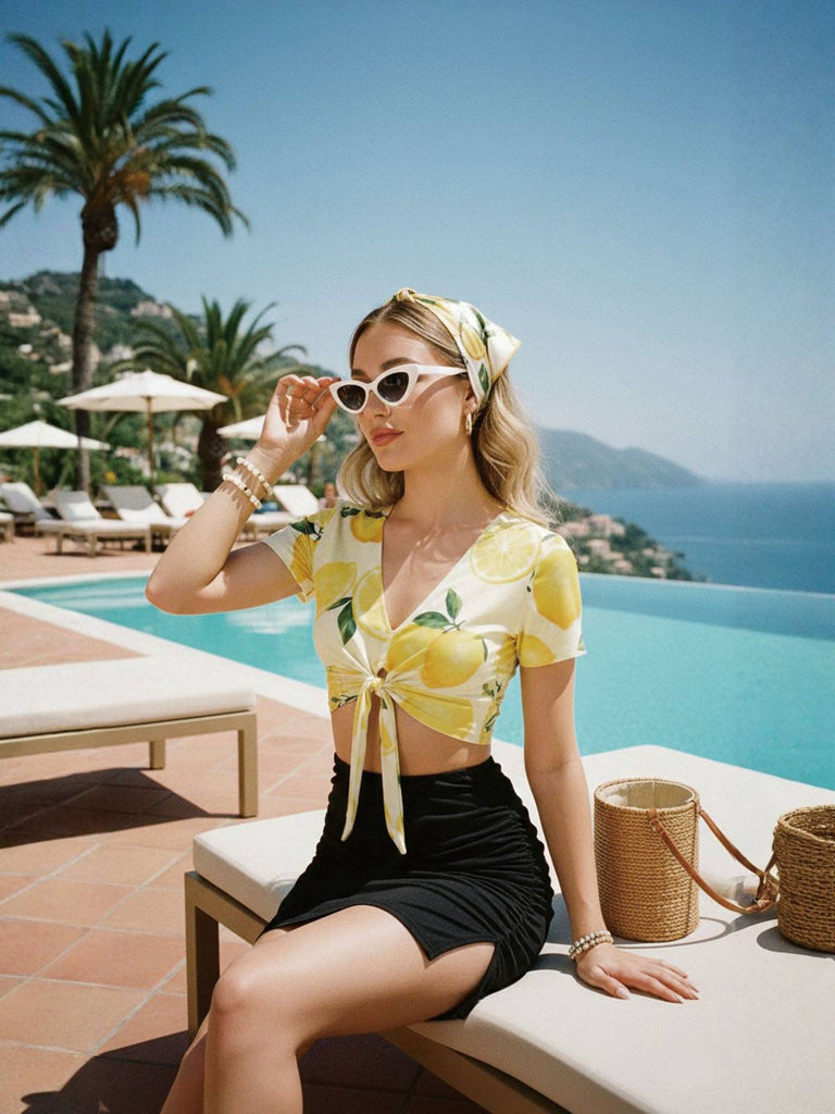 [Vorverkauf] Gelb 1950er Zitrone Gedreht Tankini Set