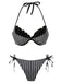[Vorverkauf] Grau 1960er Streifen Netz Halter Bogen Bikini Set