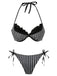 2PCS Grau 1960er Streifen Bikini Set & Gestuft Cover-Up