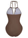 1940er Gerafft Tiefer V-Ausschnitt Halter Einteiliger Badeanzug
