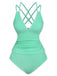 1940er Farbblock Tiefer V-Ausschnitt Rücken-Kreuzung Tankini Set