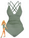 1940er Farbblock Tiefer V-Ausschnitt Rücken-Kreuzung Tankini Set