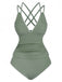 1940er Farbblock Tiefer V-Ausschnitt Rücken-Kreuzung Tankini Set