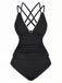 1940er Farbblock Tiefer V-Ausschnitt Rücken-Kreuzung Tankini Set