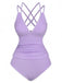 1940er Farbblock Tiefer V-Ausschnitt Rücken-Kreuzung Tankini Set