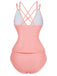 1940er Farbblock Tiefer V-Ausschnitt Rücken-Kreuzung Tankini Set