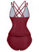 1940er Farbblock Tiefer V-Ausschnitt Rücken-Kreuzung Tankini Set