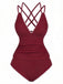 1940er Farbblock Tiefer V-Ausschnitt Rücken-Kreuzung Tankini Set