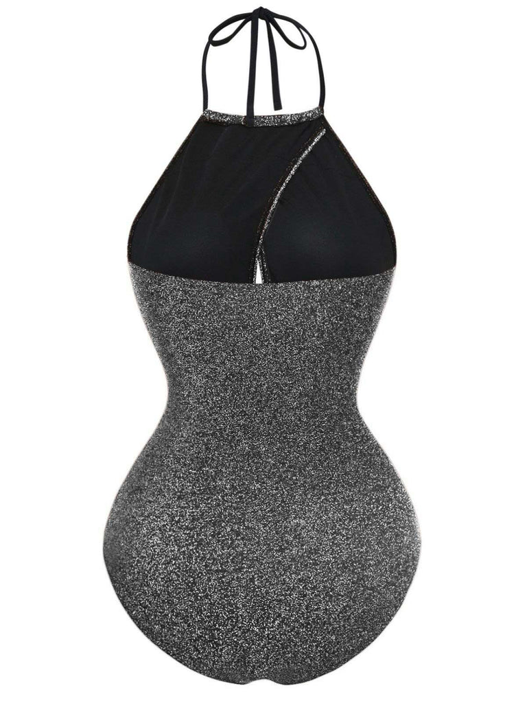1940er Glitzer Halter Cutout Bogen Einteiliger Badeanzug