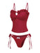 Rot 1960er Bestickt Cutout Rüschen Tankini Set