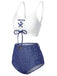 Blau 1940er Schnürung Halter Schein-Denim Bikini Set