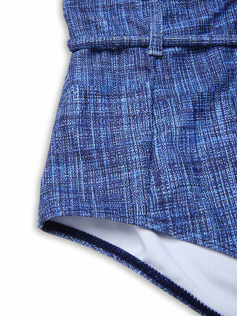 Blau 1940er Schnürung Halter Schein-Denim Bikini Set