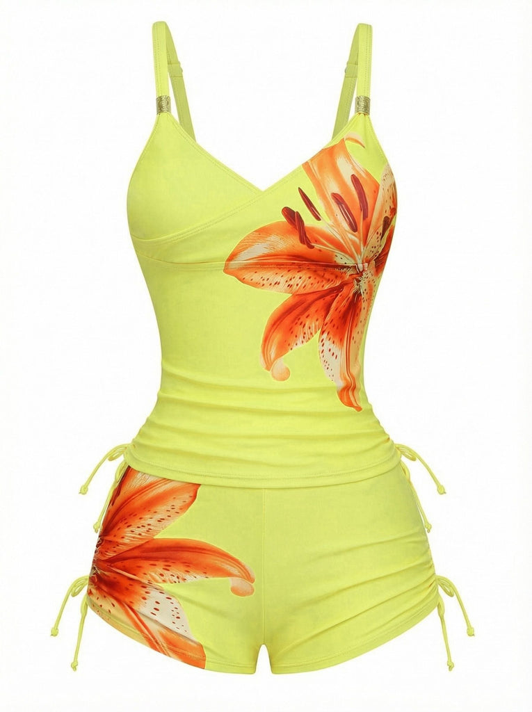 1950er Blumen Schnürung Tankini Set