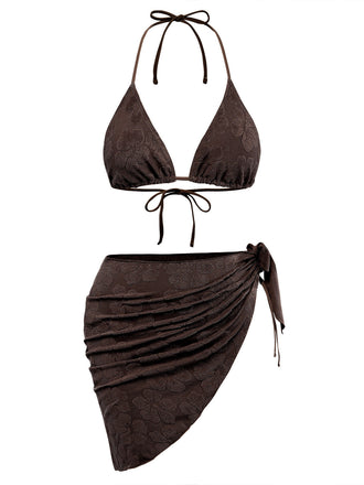 70er Badeanzug & Cover-Up mit 3D-Kamelie und Folien-Print
