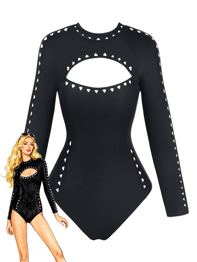 Schwarzer 50er Badeanzug mit Cut-out und Lang