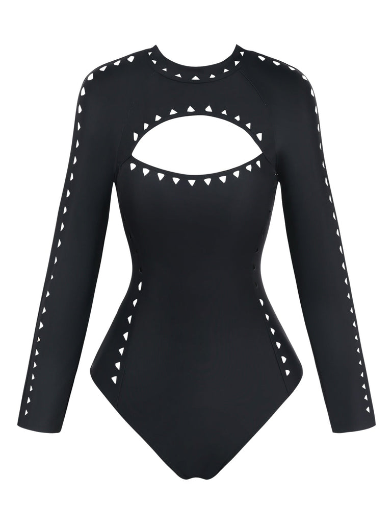 Schwarzer 50er Badeanzug mit Cut-out und Lang