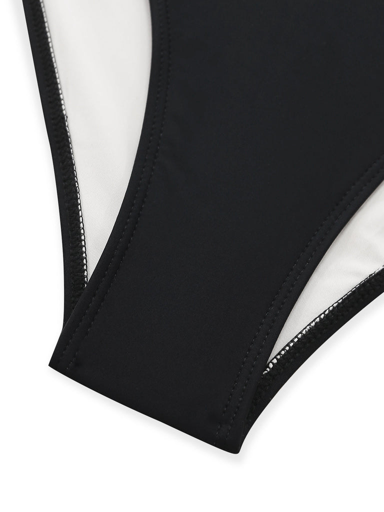 Schwarzer 50er Badeanzug mit Cut-out und Lang