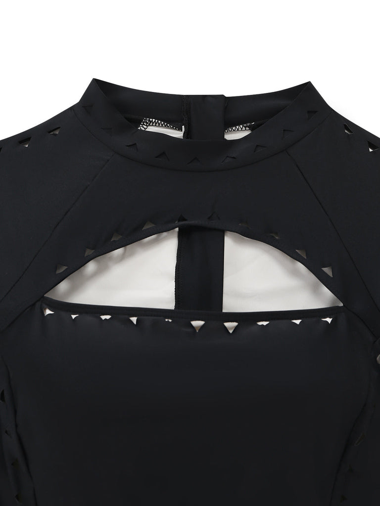 Schwarzer 50er Badeanzug mit Cut-out und Lang